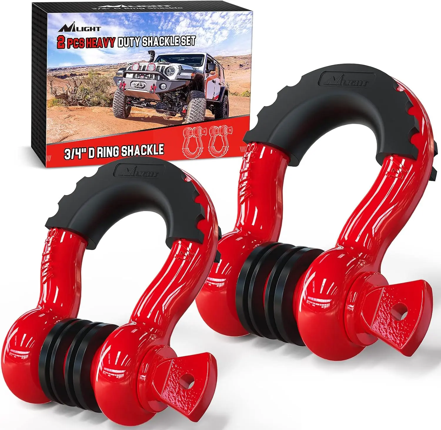 Nilight 2 Pack 3/4" D-Ring Shackle 4.75 Ton (9500 Lbs) Capacity with 7/8" Pin Heavy Duty Off Road Recovery Shackle with Isolators & Washer Kit for Jeep Truck Vehicle, Orange, High Capacity
