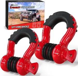 Nilight 2 Pack 3/4" D-Ring Shackle 4.75 Ton (9500 Lbs) Capacity with 7/8" Pin Heavy Duty Off Road Recovery Shackle with Isolators & Washer Kit for Jeep Truck Vehicle, Orange, High Capacity