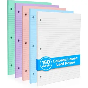 Colored Notebook Paper 8.5 x 11 150 Sheets Thick 80 gsm College Ruled Colorful Loose Leaf Filler Paper 3-Hole Punched Binder Papers for School, Office and Journaling (Pastel)