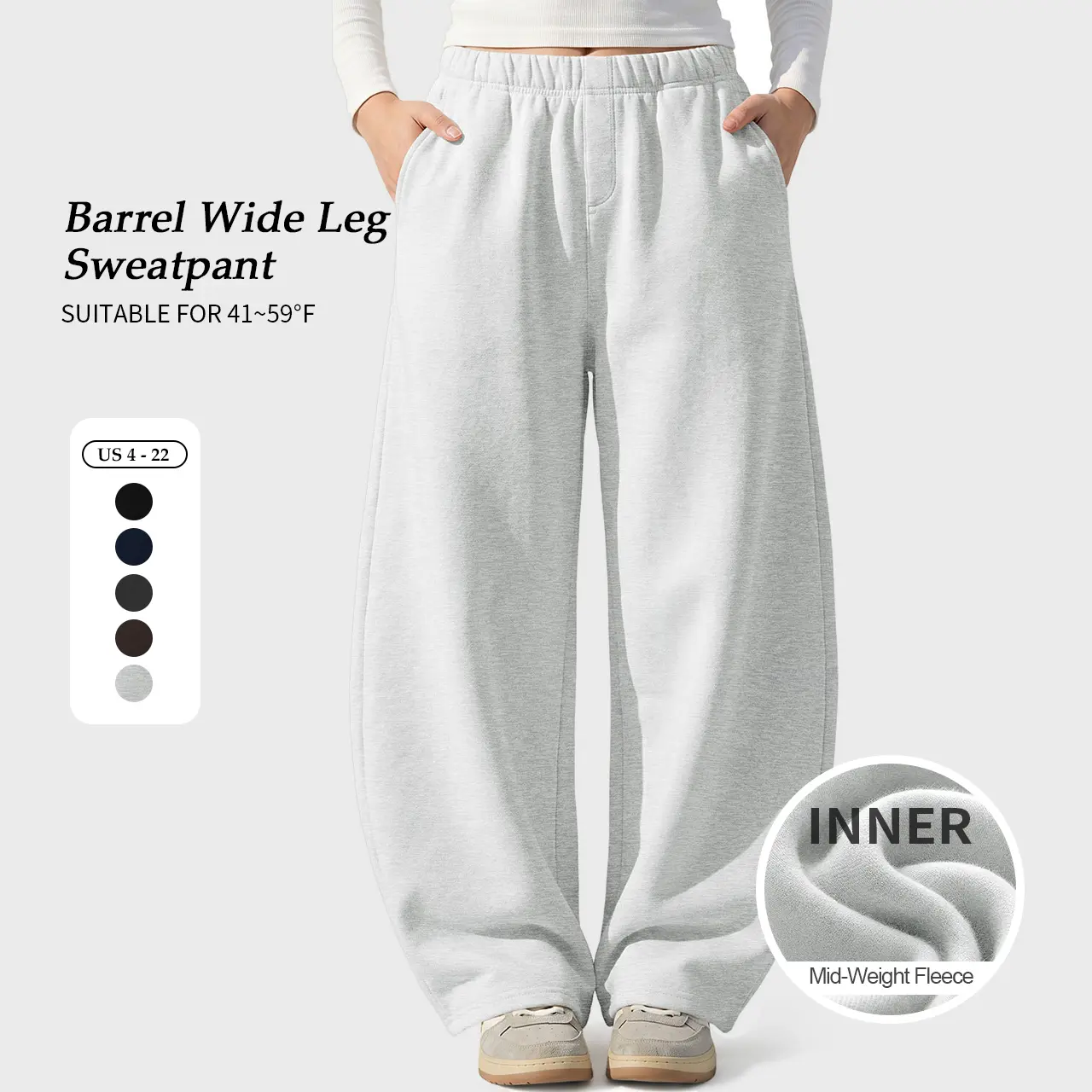 TARSE Cozy Fleece Lined Wide Leg Sweatpants Elastic Drawstring Waist Baggy Barrel Lounge Pants with Pockets