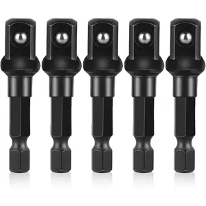 3/8 Impact Socket Adapter Set, 5 count Black Drill Sockets Adapter 1/4 to 3/8 Drive Adapters Kit for Impact Driver Automotive DIY Extension Socket Bits Handle Nut Driver and Drills(3/8 Square Tip)