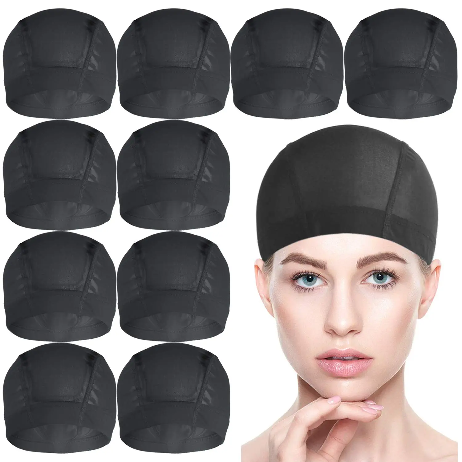 10 PACK Wig Caps for Wig Making - Stretchable Dome Mesh Wig Cap for Women Lace Front Wig(Black) (10pcs)
