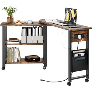 Rotating Sofa Side Table 360 End Table with Charging Station Swivel Side Table with Extra Storage Bag Movable End Table with 6 Swivel Wheels with Brakes for Bedroom Living Room