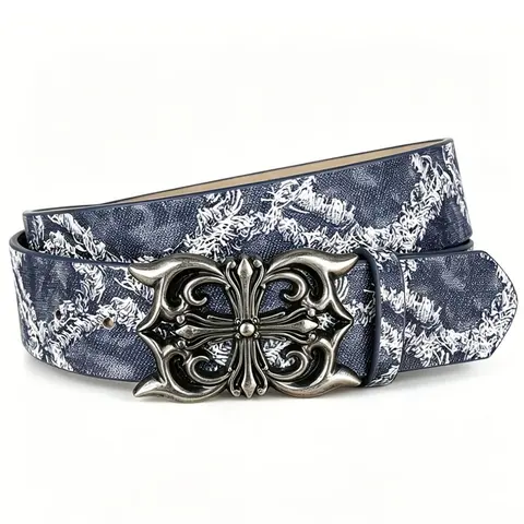 Men's Vintage Belt, Silver Gothic Cross Buckle Belt, Y2K Punk Style Fashion Accessory, Fashion Belts