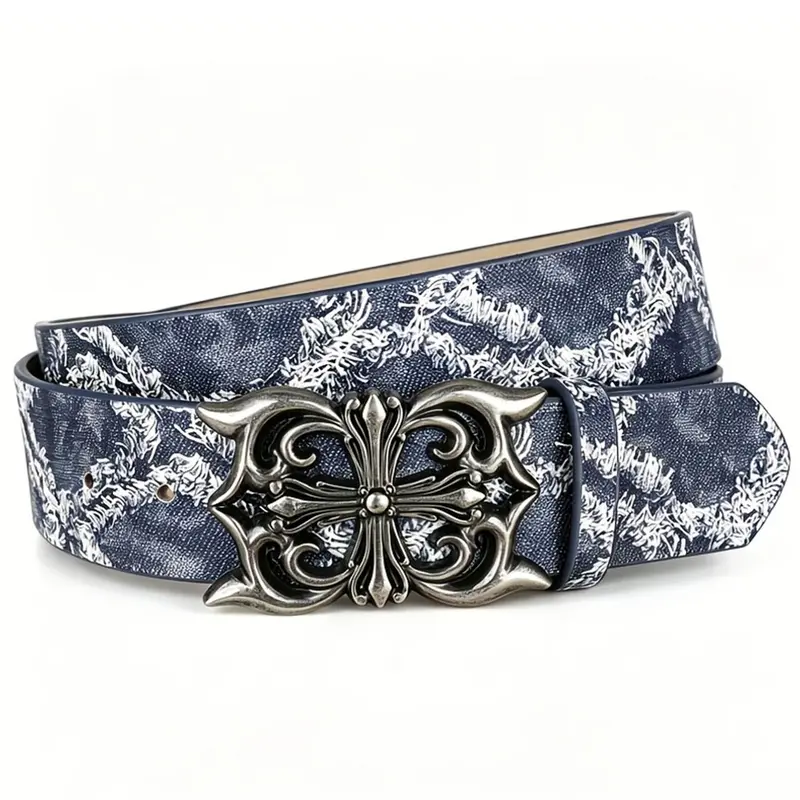 Men's Vintage Belt, Silver Gothic Cross Buckle Belt, Y2K Punk Style Fashion Accessory, Fashion Belts