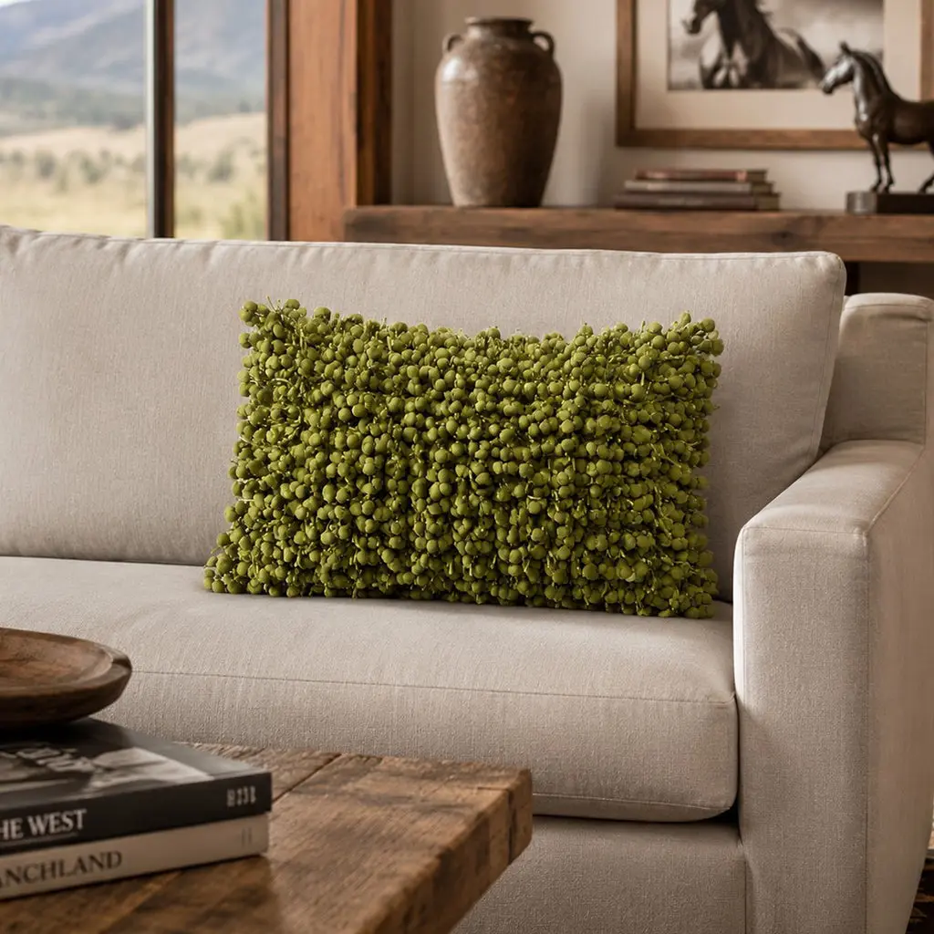 Pompom Woven Lime Pillow