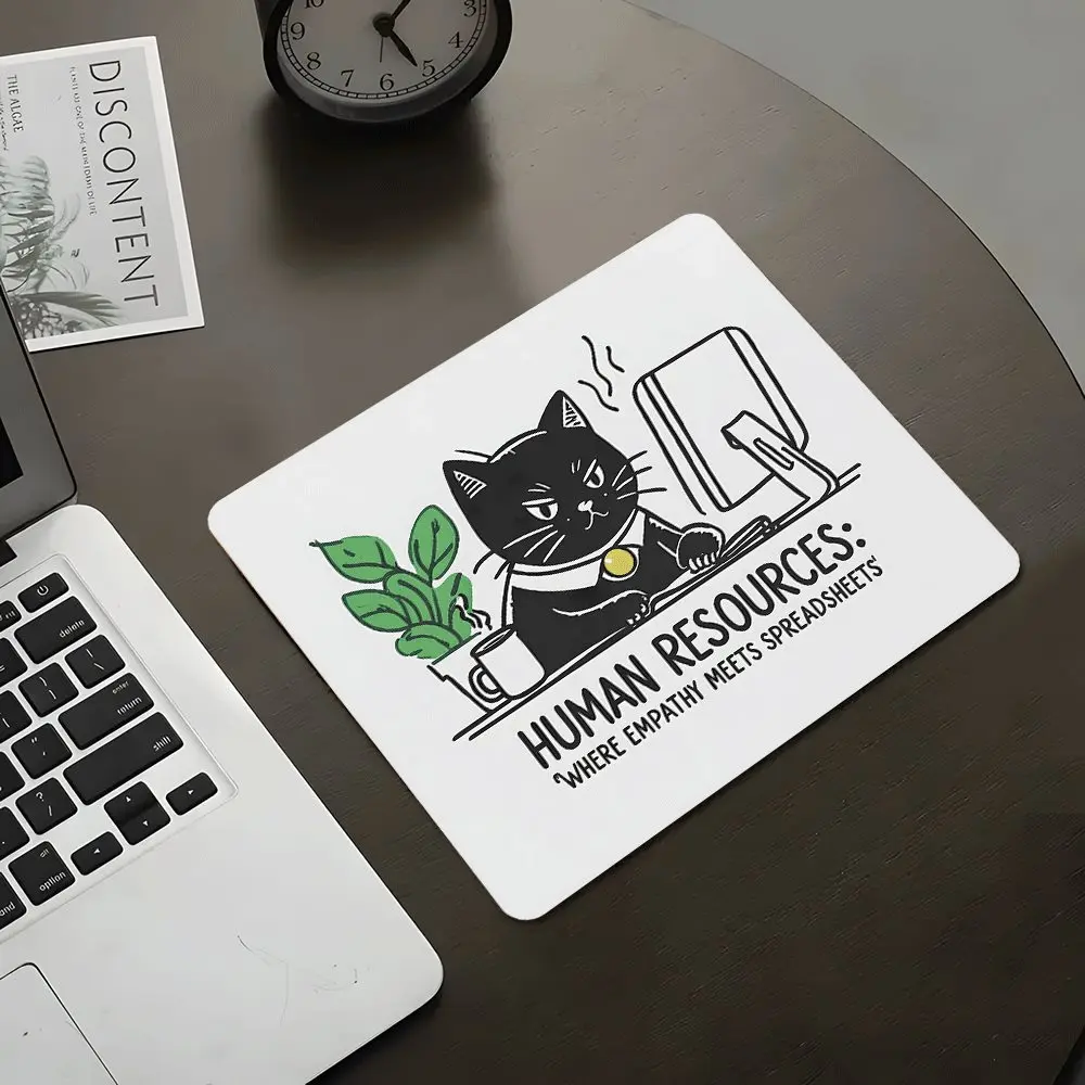 Funny Black Cat Office Humor Square mouse pad，Aesthetic Desktop Decorative Protective Pad, Rubber Anti-slip Lockedge Work Pad, Small Size Suitable for Laptop, Desktop Computer Games, Work, Family, Gaming Mouse Pads