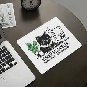Funny Black Cat Office Humor Square mouse pad，Aesthetic Desktop Decorative Protective Pad, Rubber Anti-slip Lockedge Work Pad, Small Size Suitable for Laptop, Desktop Computer Games, Work, Family
