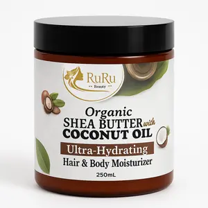 (Auntie Ama Essentials) RuRu Beauty Organic Shea Butter with Coconut Oil Ultra-Hydrating Hair & Body Moisturizer 250mL
