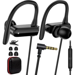 Wired Over Ear Earbuds with Microphone Ear Hook,3.5mm  Headphones 1.8M Long Wrap Around Ear Buds Wired for Chromebook Laptop/iPad Plug in Headset for Kindle Fire/ A15 A14/MP3 School,Black