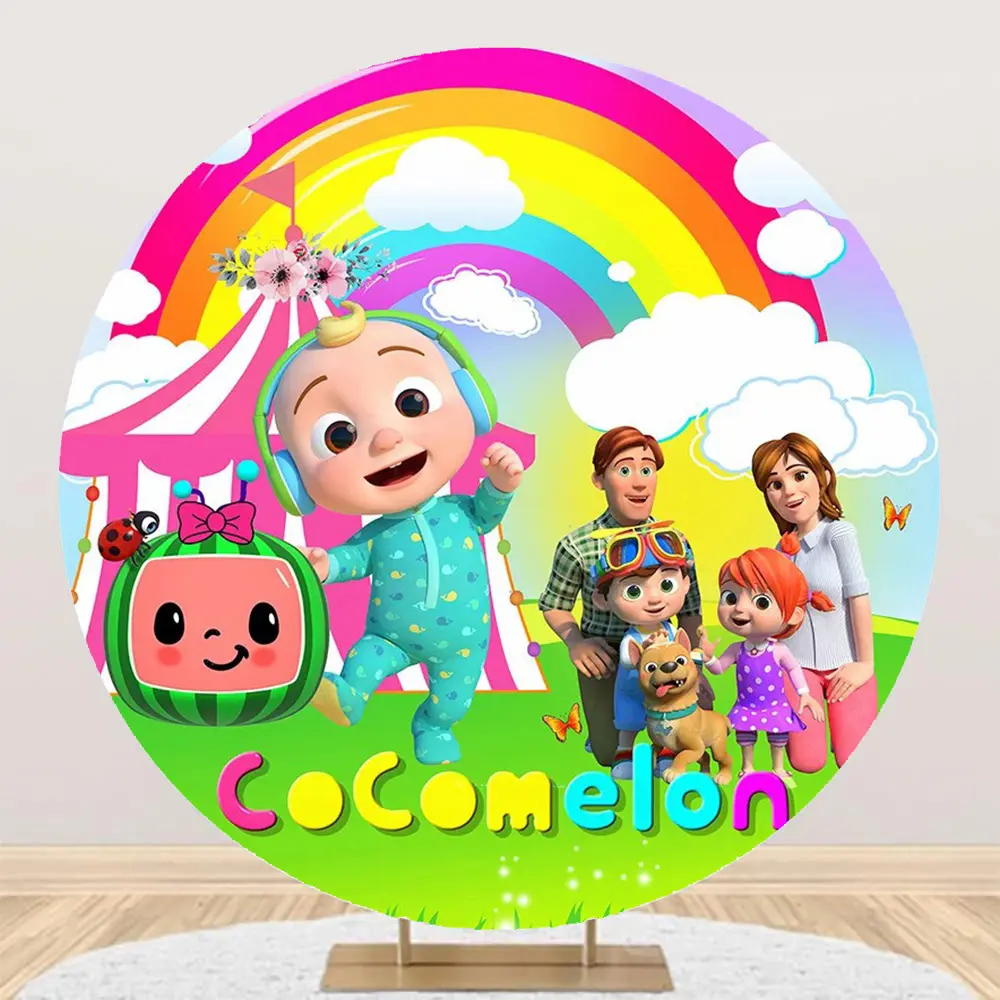 7.2FT Round Synthetic Fabric Cartoon Character Wall Backdrop, Happy Birthday Party Decor for Kids, Hobaner Melon Festive Banner & Family Supplies
