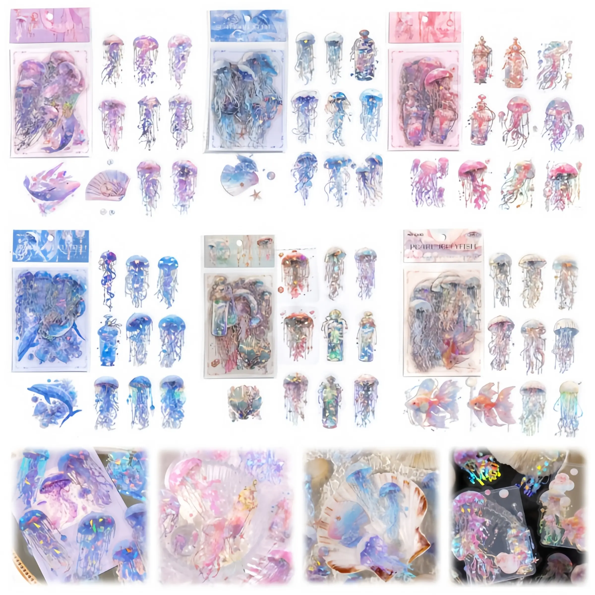 120 Pcs (6 Pack) Ocean Dream Series Stickers Pack,Decorative Holographic Glitter Ocean Life Stickers.240 Pcs (6 Pack) Gold Foil Botanical Stickers,Holographic Flower Eucalyptus Scrapbooking.for DIY Scrapbook Laptops Cups.Christmas Decorations Gift
