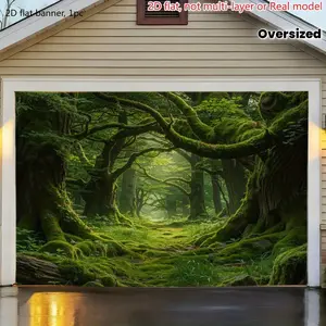 A large-scale garage background, with a forest path covered with moss, is perfect for use as a party banner for two-dimensional print. It can be used as a photo booth, for birthday celebrations, anniversary parties, etc.