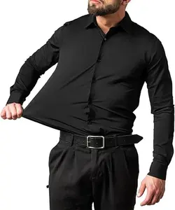 Alimens & Gentle Men's Casual Dress Shirts Long Sleeve Stretch Regular Fit Button Down Shirt Four-sided Elastic Flex Fabric Spread Collar Adjustable Cuffs Wrinkle-Free Comfortable