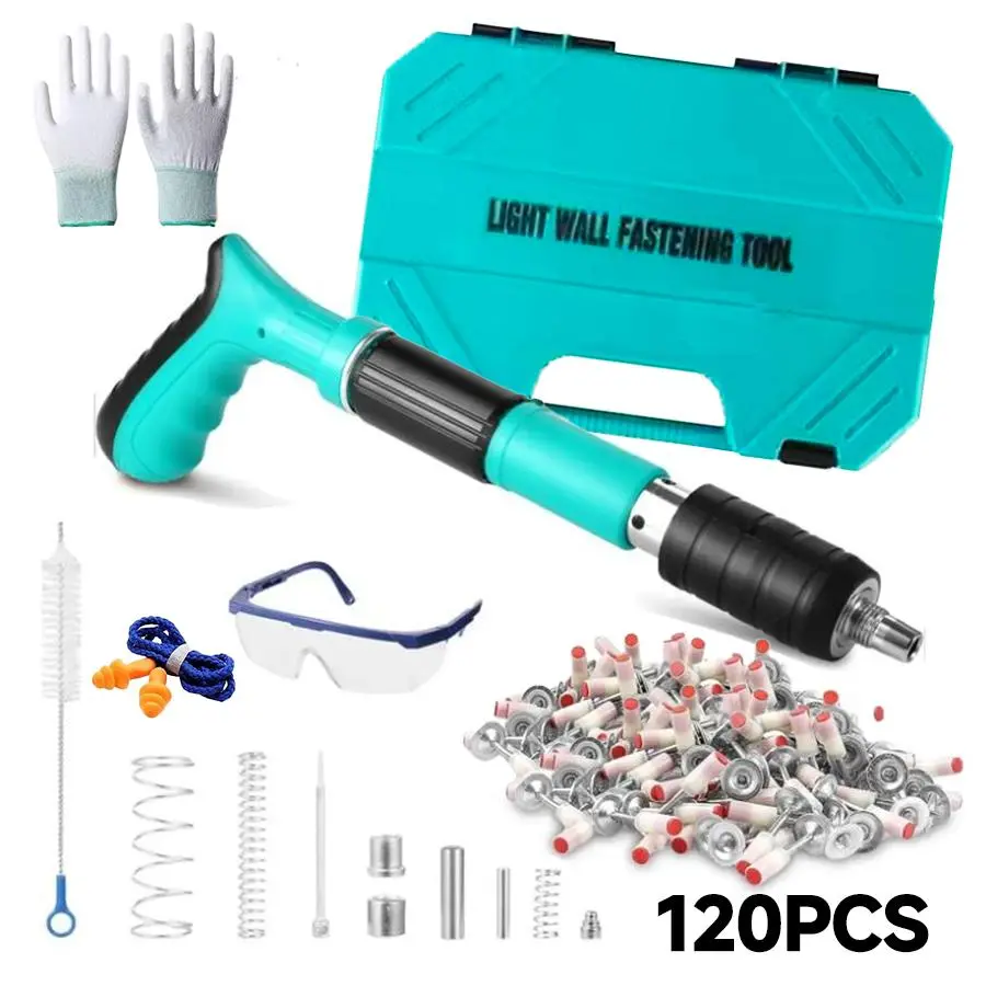 Manual Steel Nail Gun, 5-Level Adjustable Mini Portable Mechanical Fastening Tool with 120 Nails for Household Woodworking & Thin Wall Mounting installation