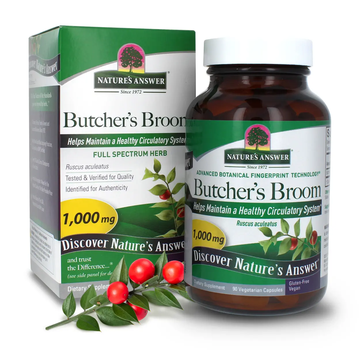 Nature's Answer Butcher's Broom Root Supplement Capsules 90 Count | Promotes Blood Circulation | Vegan, Gluten-Free, Kosher | Single Count