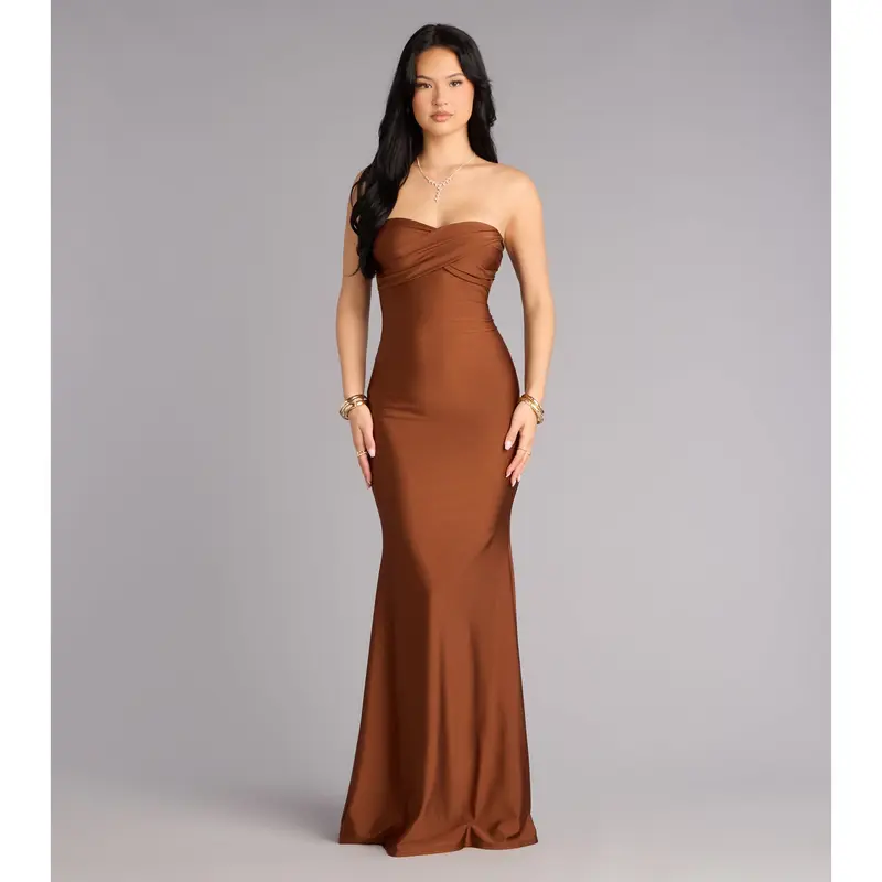 knee length dresses for ladies Jewel Embellished Mesh Mermaid Dress Side Slit and Detached Mesh Layer  GLGL3003 main image 1