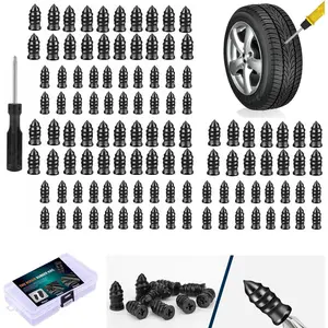 100PCS Tire Repair Rubber Nail Car Tire Repair Screw in Rubber Plug Nail Vacuum + 1pcs Screwdriver Tool w/Box For Car, Motorcycle, Truck, ATV, Jeep, Tractor Tire Puncture Repair Tire Patch