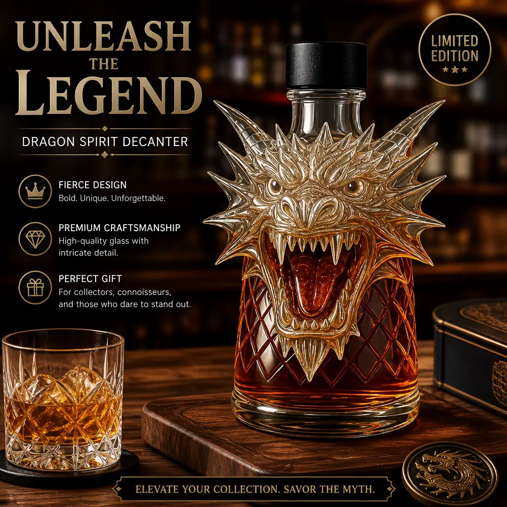 300ml Transparent Animal Shaped Dragon Wine Decanter - Hand Carved High Borosilicate Glass Whiskey Carafe, Leak Proof Seal, Heat Resistant Wine Serving Bar Decor, Ideal Gift for Whiskey Lovers