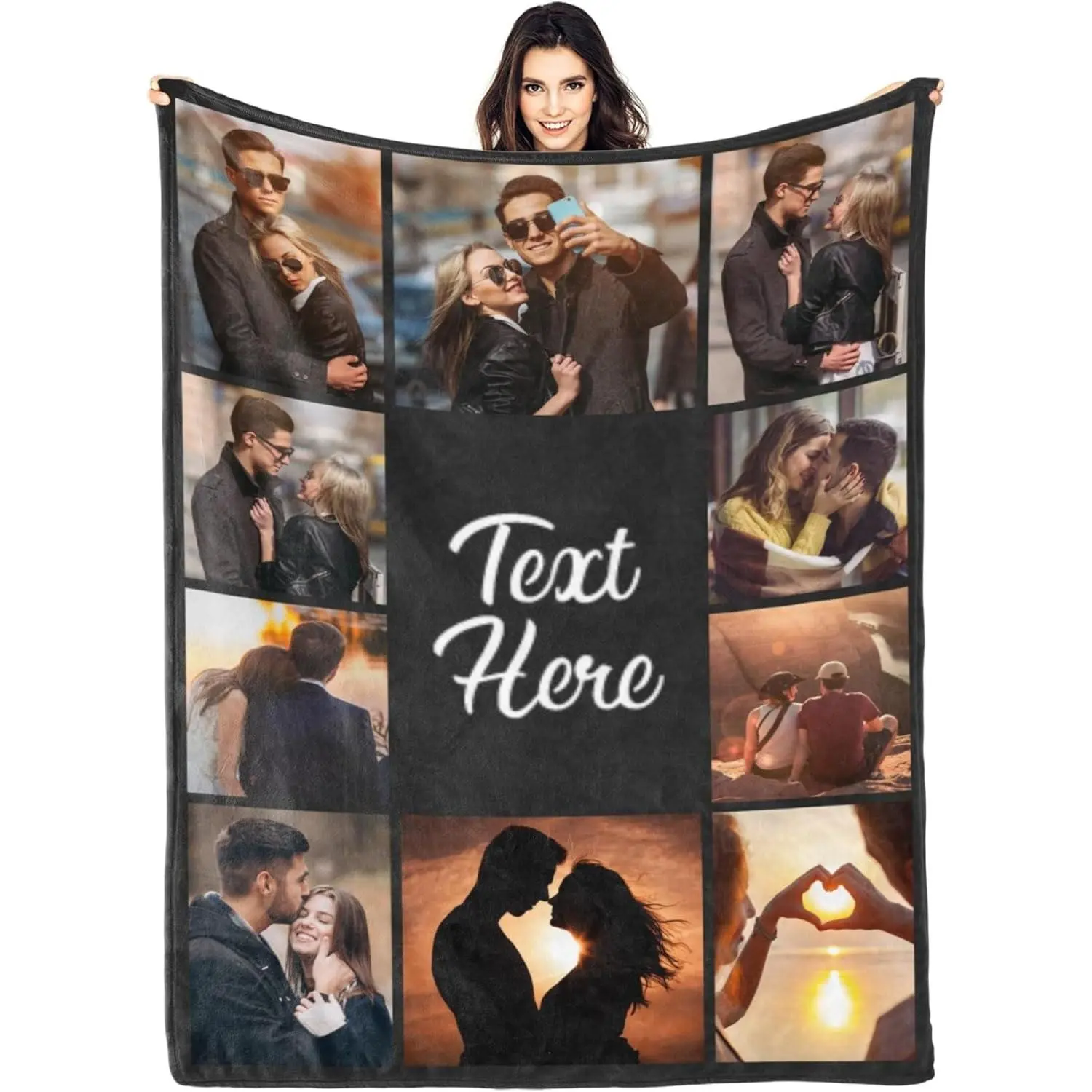 Custom Photo Collage Flannel Blanket - Personalized with Photos & Text, Multi-Size Modern Gift Blanket for Couples, Ideal for Living Room Decor & Home Decor Items
