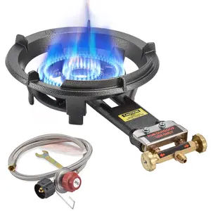 ARC Outdoor Propane Burner Stove, 13" Single Propane Burner, Cast Iron Portable Wok Burner With Bilateral Control Rings and 0-20 PSI Adjustable regulator, Stainless Steel Hose