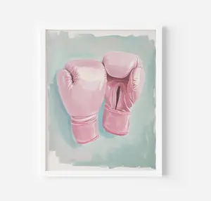 Pink boxing gloves print, Sport art prints, boxing room decor, Pink gym poster