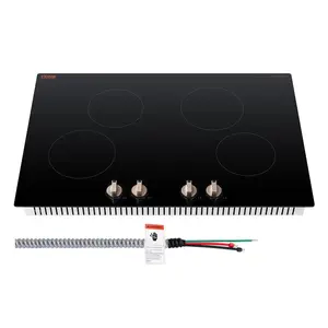 VEVOR Induction Cooktop,  6600W Electric Countertop Burner, 4 Burner Knob Control Stove, Built-in Induction Cooktop with 12 Temperature Settings, Glass Surface, Auto Shut-Off