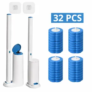 Disposable Toilet Brush with Refills – Easy One-Click Change & Discard, Hygienic Toilet & Restroom Cleaning, Wall-Mounted or Freestanding