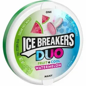 2x Ice Breakers Tin Duo Fruit + Cool Watermelon Breath Mints - Refreshing Mint Candy Sweet Treat 1.3oz