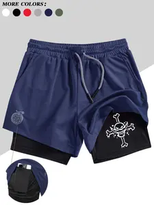 These stylish two-in-one athletic shorts feature a bold skull print, perfect for summer activities such as running, basketball, soccer, and gym workouts, Stretch Shorts, Breathable Fitness Shorts, Running Sport Shorts, Streetwear Sports Shorts