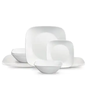 Corelle® Square™ Pure White 12-piece Dinnerware Set with Appetizer Plates, Service for 4