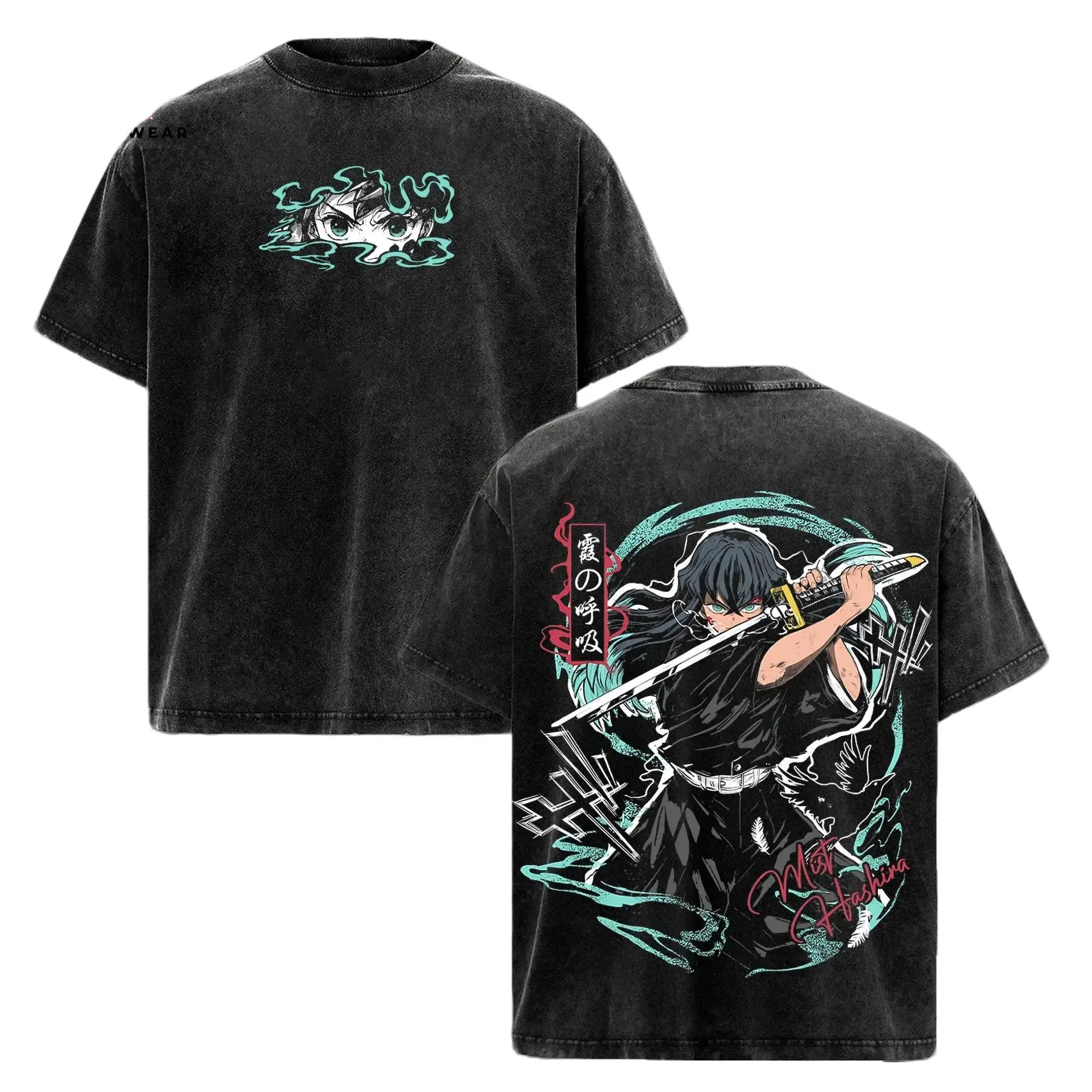 Valentine Tokito Muichiro Mist Hashira Demon Slayer Infinity Castle Anime Graphic Tee – Acid Washed Oversized Cotton Streetwear T-Shirt, Anime Merch Gift