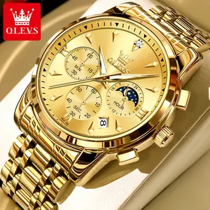 100% authentic original brand OLEVS, a high-end brand offering authentic men's luxury quartz watches, stainless steel men's wristwatches, featuring luminescent hands and moon phase timing, waterproof watches, and stylish men's business watches,