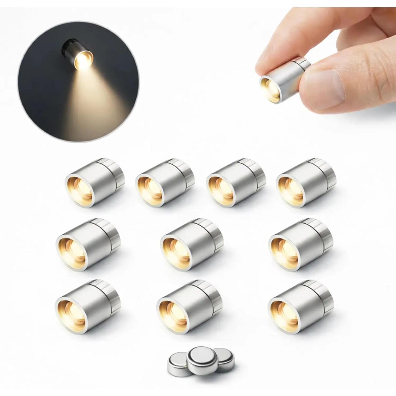 Mini LED Lights 10 Pack, Battery Powered Spot Lamps with Batteries, Micro Lights for DIY Crafts, Models, Display Case, Decorative Lighting,Warm White