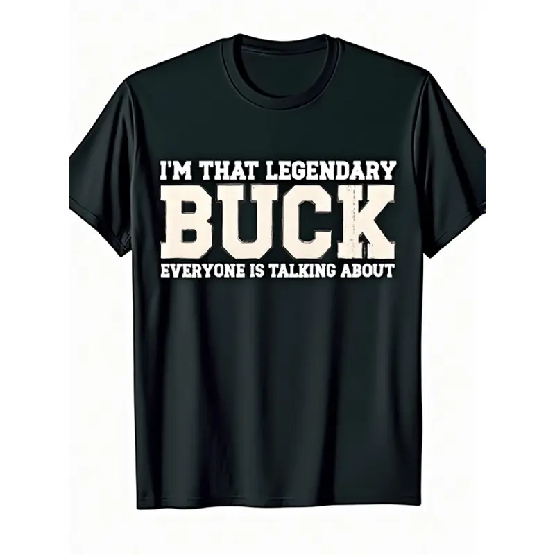 Men's Buck Last Name Funny "I'm That Legendary" Oversized Crew Neck T-Shirt - Menswear, 100% Heavyweight Comfy Fabric, Short Sleeve Loose Retro Style with White Print for Casual Wear