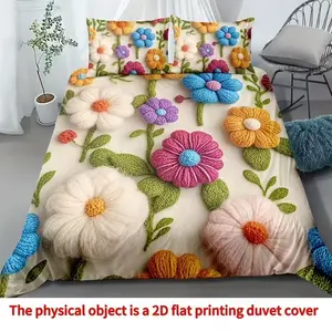 3 Piece Set Cute Comfortable Floral Print Ultra Soft Plush Digital Bedding Set, Cozy Bedroom Accessories, Perfect Home Decor, Soft bedding sets