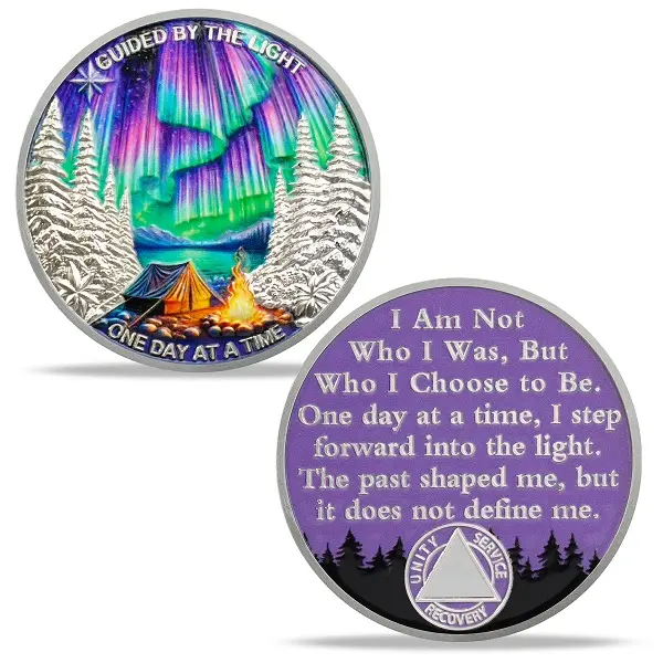1-20Yr Alloy Sobriety Coin - Guided by The Light Sober Chip, AA Recovery Medallion, Lightweight Easy-to-Carry Milestone Gift for Men & Women with Meaningful Back Engraving, Home Decor Accessory