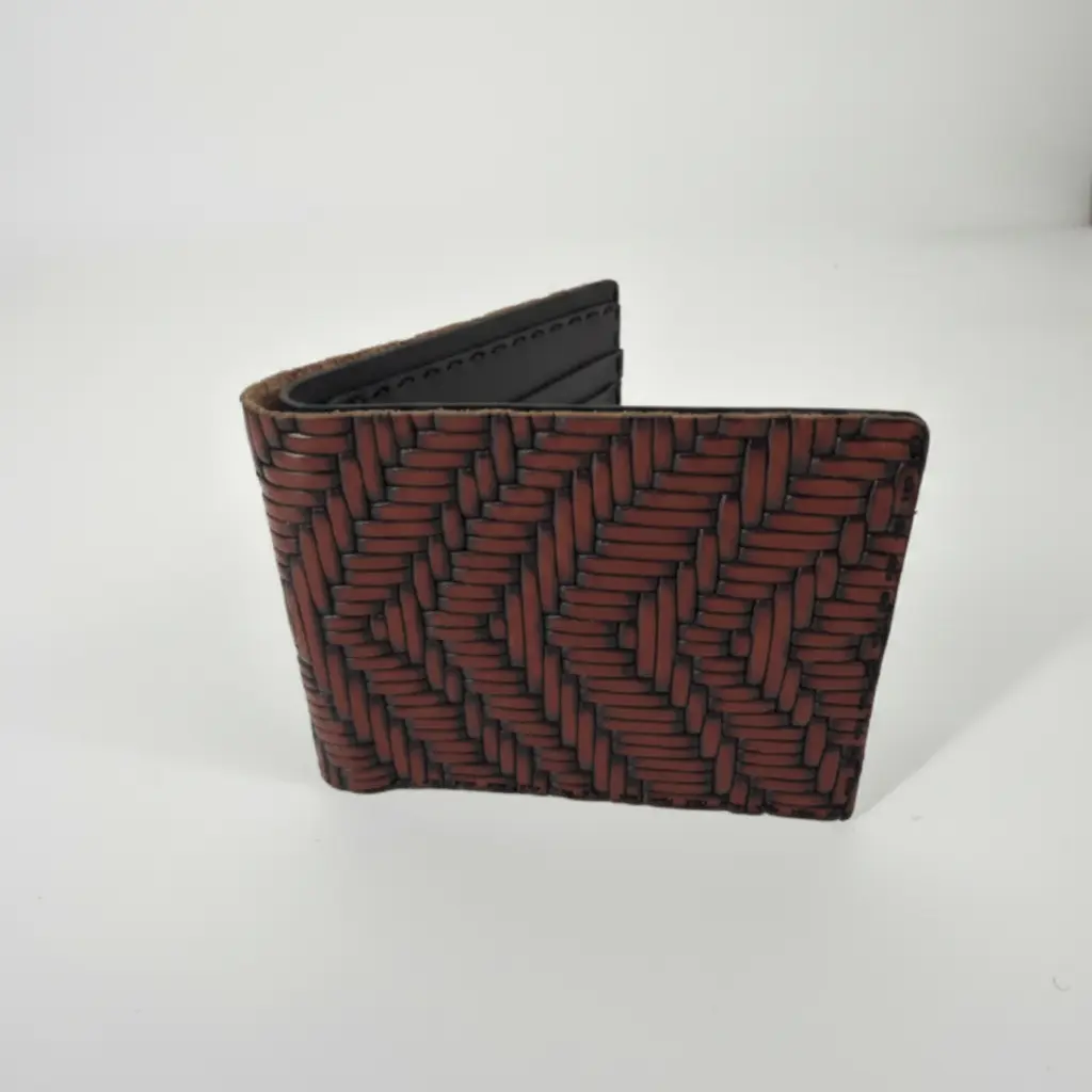 Patterned Genuine Leather Bifold Wallet