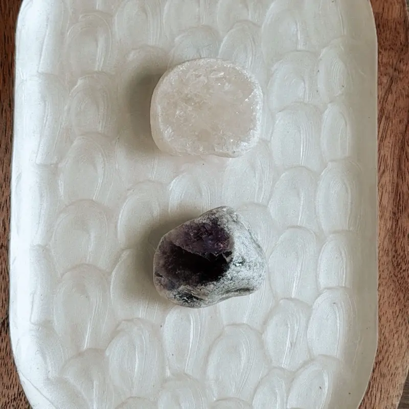 Amythest and Clear Quartz Egg - Decorative Ornament for Home Decor