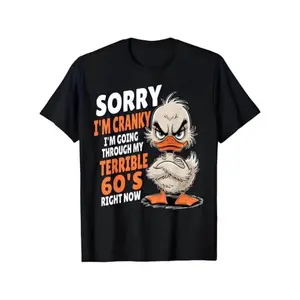 Vintage Retro Graphic T-Shirt - Funny Grumpy Duck Design with "Sorry I'm Cranky" Slogan - Soft Cotton Crew Neck Tee for Casual, Parties & Casual Attire - Shirt with Text - Machine Washable, Duck T Shirt