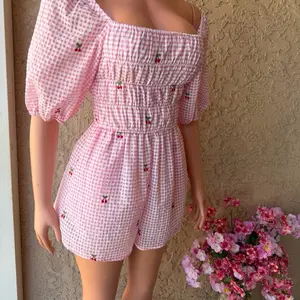 Salvy Cherry Romper - Womenswear Romper with Cherry Embroidery and Puff Sleeves, ideal for Summer #summeridea #romper #cherryromper