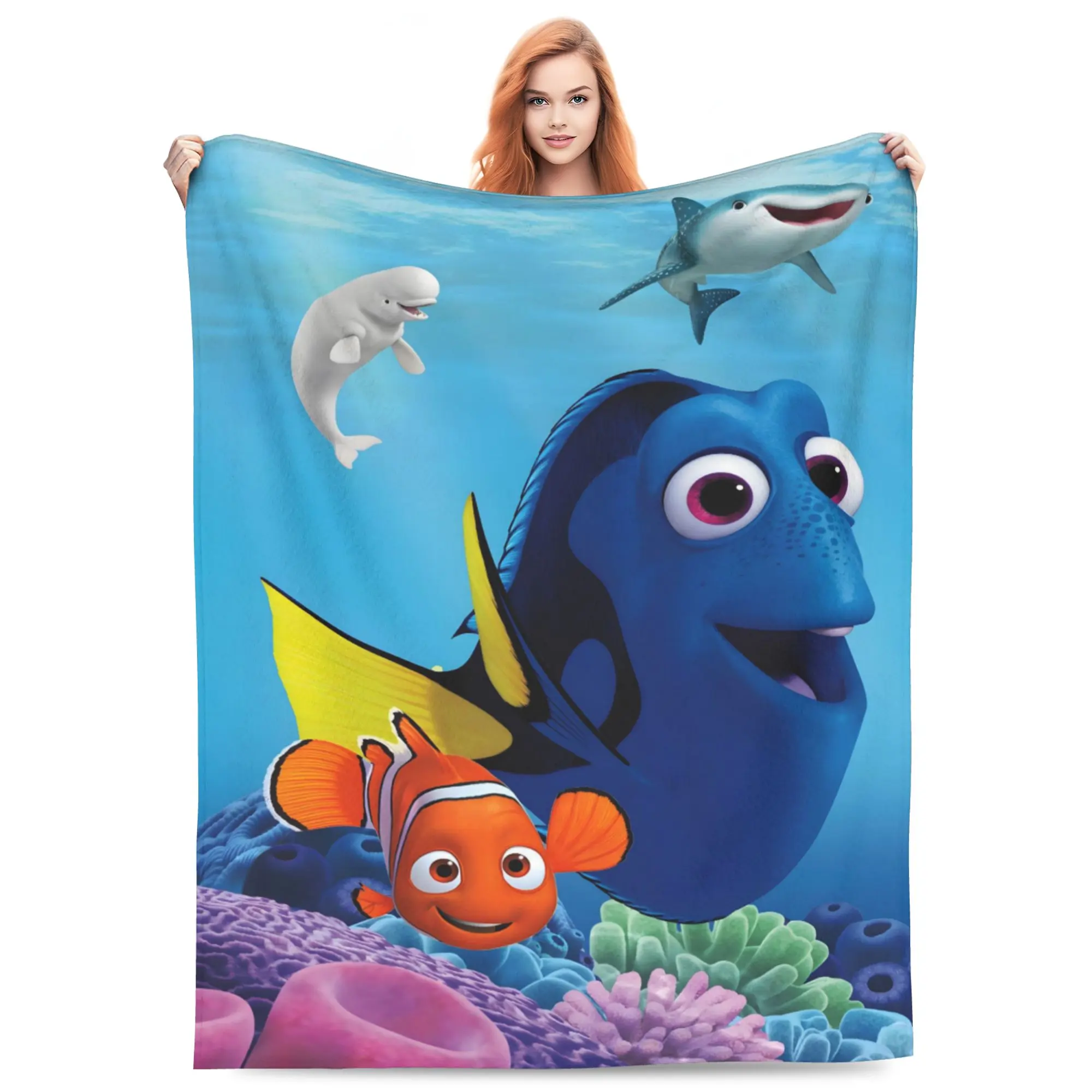 DISNEY CLASSIC Flannel Throw Blanket, Finding Nemo Dory Cartoon Print Soft Cozy Lightweight Fleece Blanket, Ocean Underwater Coral Fish Pattern Warm Blanket for Kids Boys Girls Sofa Couch Bed Camping Travel Gift