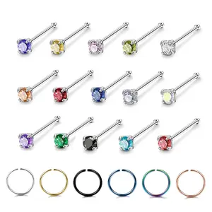 OIDEA Nose Ring Stud Set 20G 316L Stainless Steel Cubic Zirconia Rhinestone Diamond Hoop Body Piercing Jewelry 21PCS Combo