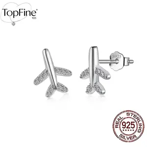 Elegant Cute Cartoon Airplane Stud Earrings, 925 Sterling Silver Cubic Zirconia Silver Plated, for Daily & Gift Occasions, Christmas All- Season Jewelry for Stewardess, Pilots,and Flight Attendants
