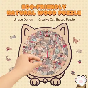 Home Handmade Morandi Cat Shape Wooden Puzzle, Cats Shaped Wooden Puzzle, DIY Craft Kit, montessori puzzles gift, Art Puzzles Gift, Perfect Gift for Animal Lovers, Wooden Jigsaw Puzzle