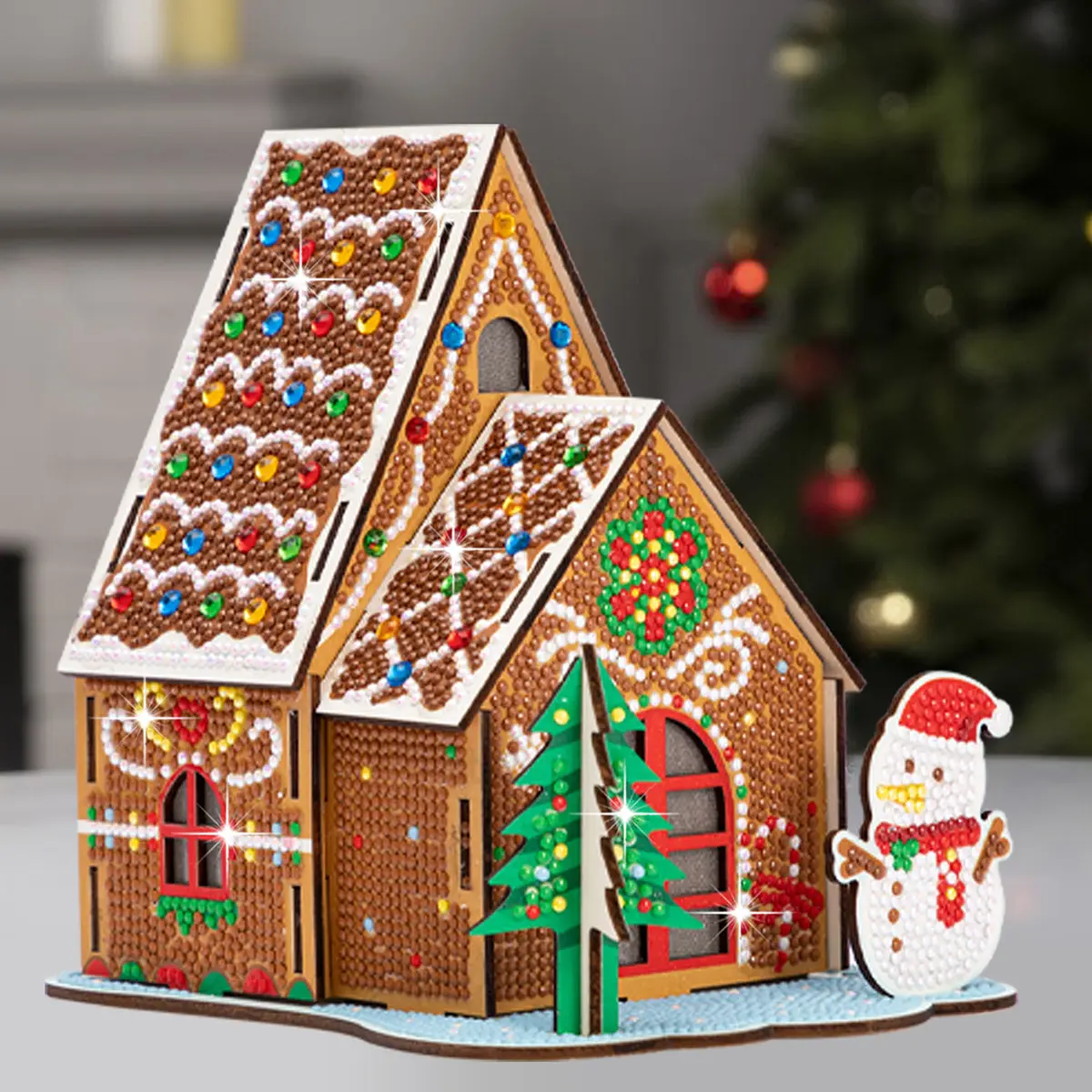 Wooden Gingerbread Christmas Tree Centerpiece DIY Kit - 3D Assembly Model, Diamond Painting Art, Stress-Relieving Handicraft, Versatile Ornaments, Multi-Functional Gift