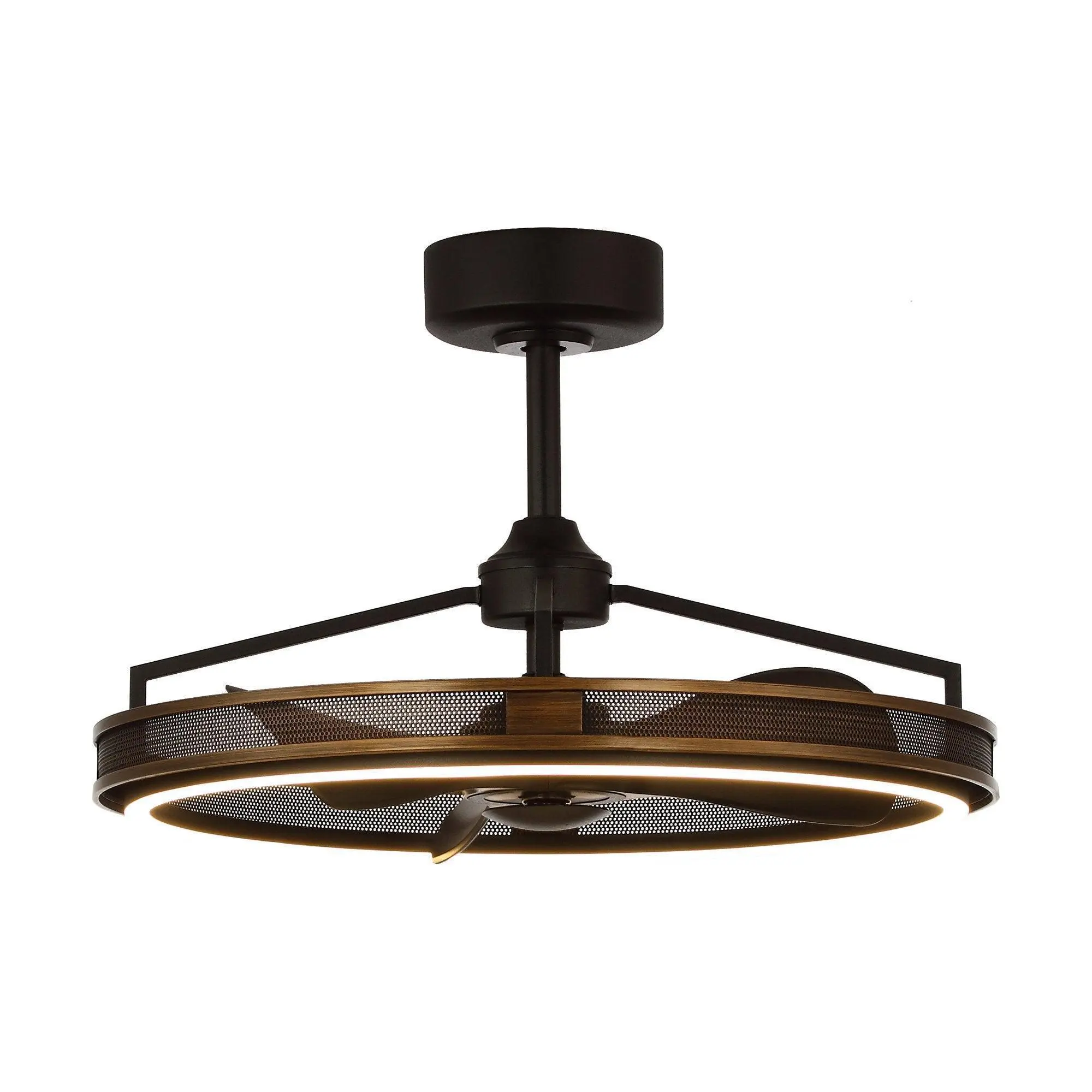 27" Jarpur Industrial Ceiling Fan with LED Light & Remote, Downrod Mount Reversible Motor, Small Modern Industrial Ceiling Fan for Kitchen Bedroom Hallway