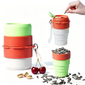 Portable Sunflower Seed Cup Seed Organizer & Shell Storage Expandable Silicone Snack Cup Spit Cup for Outdoor, in Car, Football Baseball Games. Work with Pistachios, Gift for Traveller