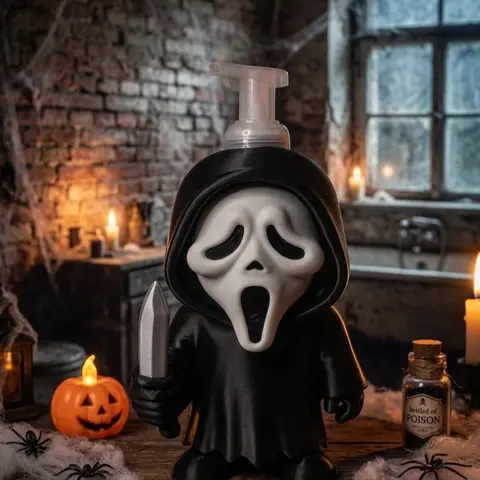 Halloween Ghost Slasher Decorative PLA Plastic Soap Pump Holder - Fun, Iconic Horror Look Bathroom Accessory - Fits Standard BBW Foaming Soap Bottles