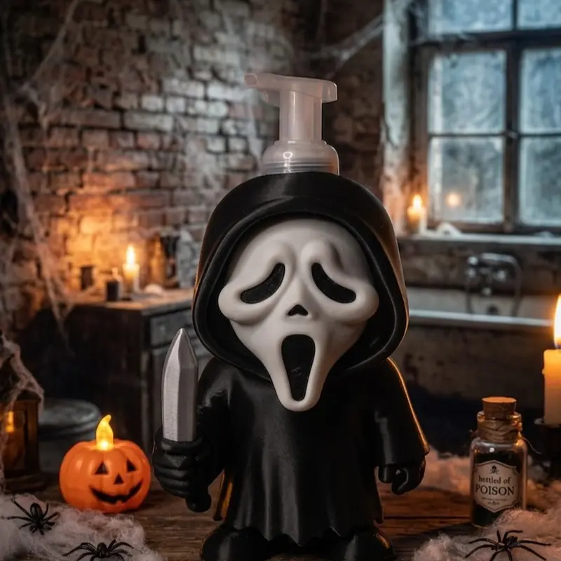 Halloween Ghost Slasher Decorative PLA Plastic Soap Pump Holder - Fun, Iconic Horror Look Bathroom Accessory - Fits Standard BBW Foaming Soap Bottles